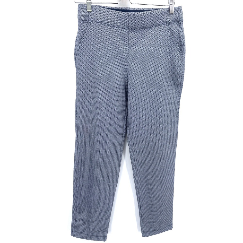Max Studio Geometric Print Pants Women's Large Blue Pull On Tapered Trouser